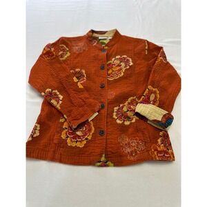 Chicos Botanical Women Kantha Style Boho Eclectic Statement Piece Quilted Coat 1